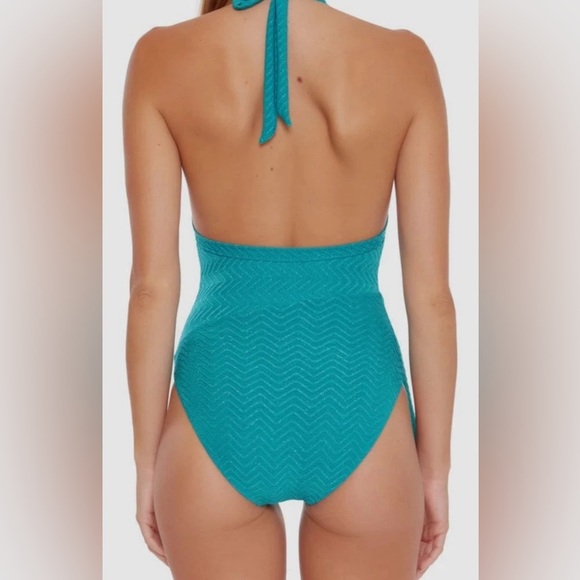 Trina‎ Turk Blue One-Piece Swimsuit with Sparkly Chevron Pattern Sz 6 EUC - Picture 2 of 13
